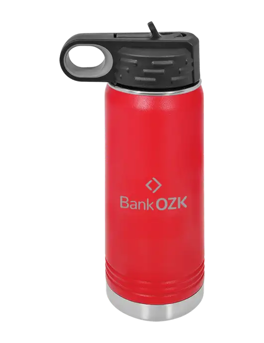 Polar Camel 20 oz Powder Coated Red Vacuum Insulated Water Bottle w/Bank OZK Logo