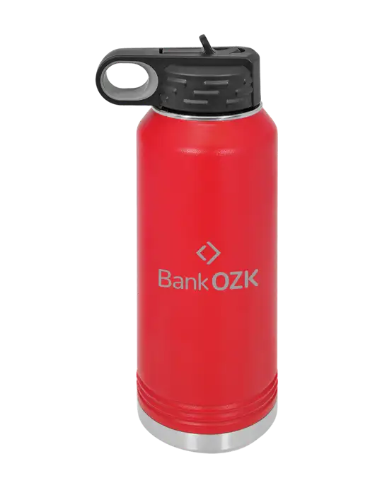 Polar Camel 32 oz Powder Coated Red Vacuum Insulated Water Bottle w/Bank OZK Logo