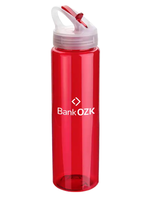 Buddy Red 32 oz PET Bottle with Flip Lid w/Bank OZK Logo