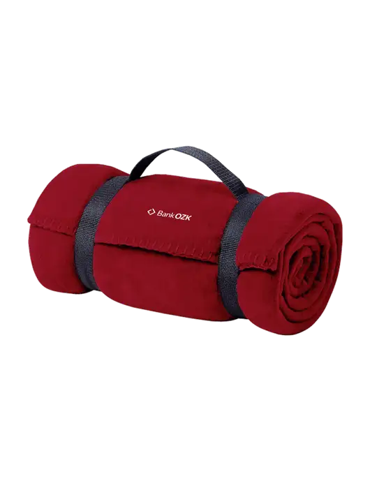 Casual Red Fleece Blanket With Strap w/Bank OZK Logo