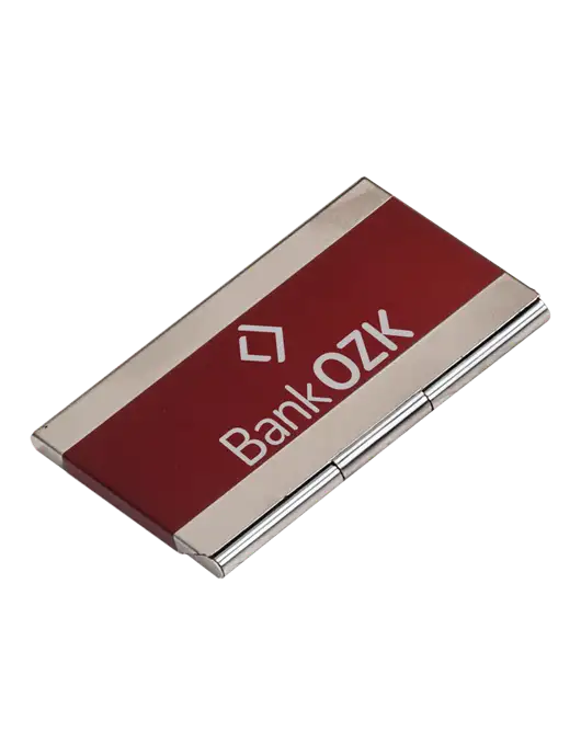 Red 3.75 x 2.5 Business Card Holder w/Bank OZK Logo