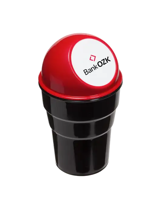 Red Car Cup Holder Trash Can w/Bank OZK Logo