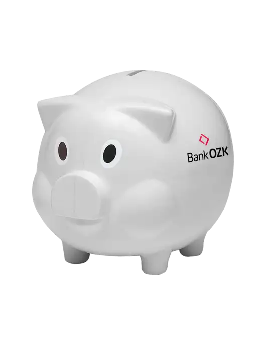 White Piggy Bank w/Bank OZK Logo